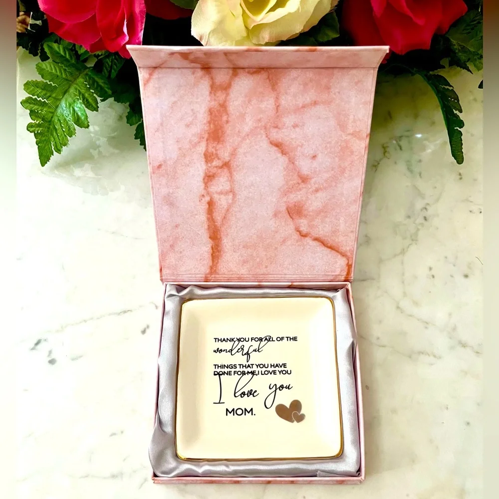 I Love You Mom Ceramic Ring Dish Decorative Trinket Plate
